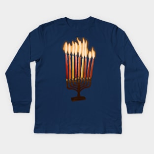 Detailed Lit Menorah Drawing Kids Long Sleeve T-Shirt